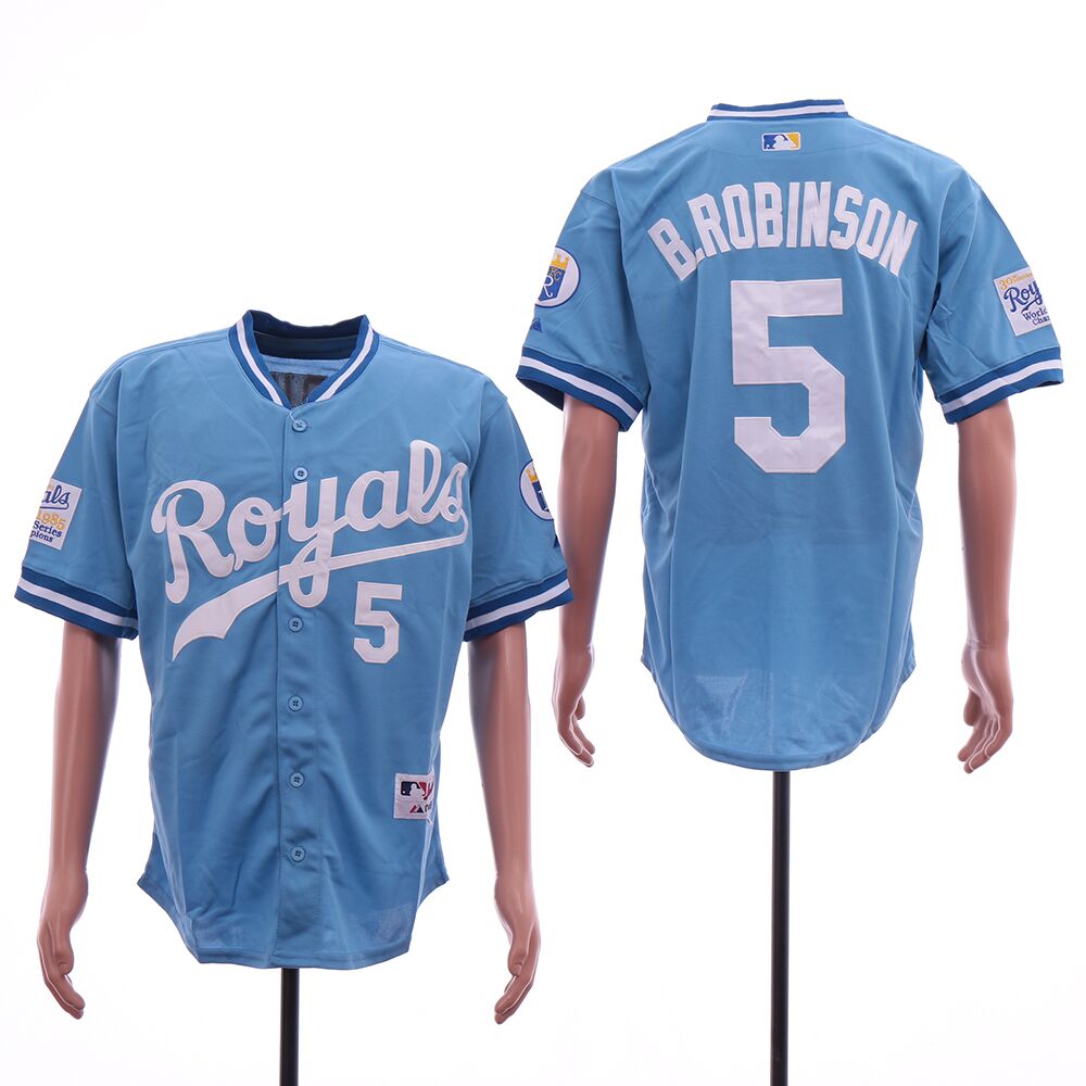 Men Kansas City Royals 5 B Robinson light blue throwback MLB Jerseys